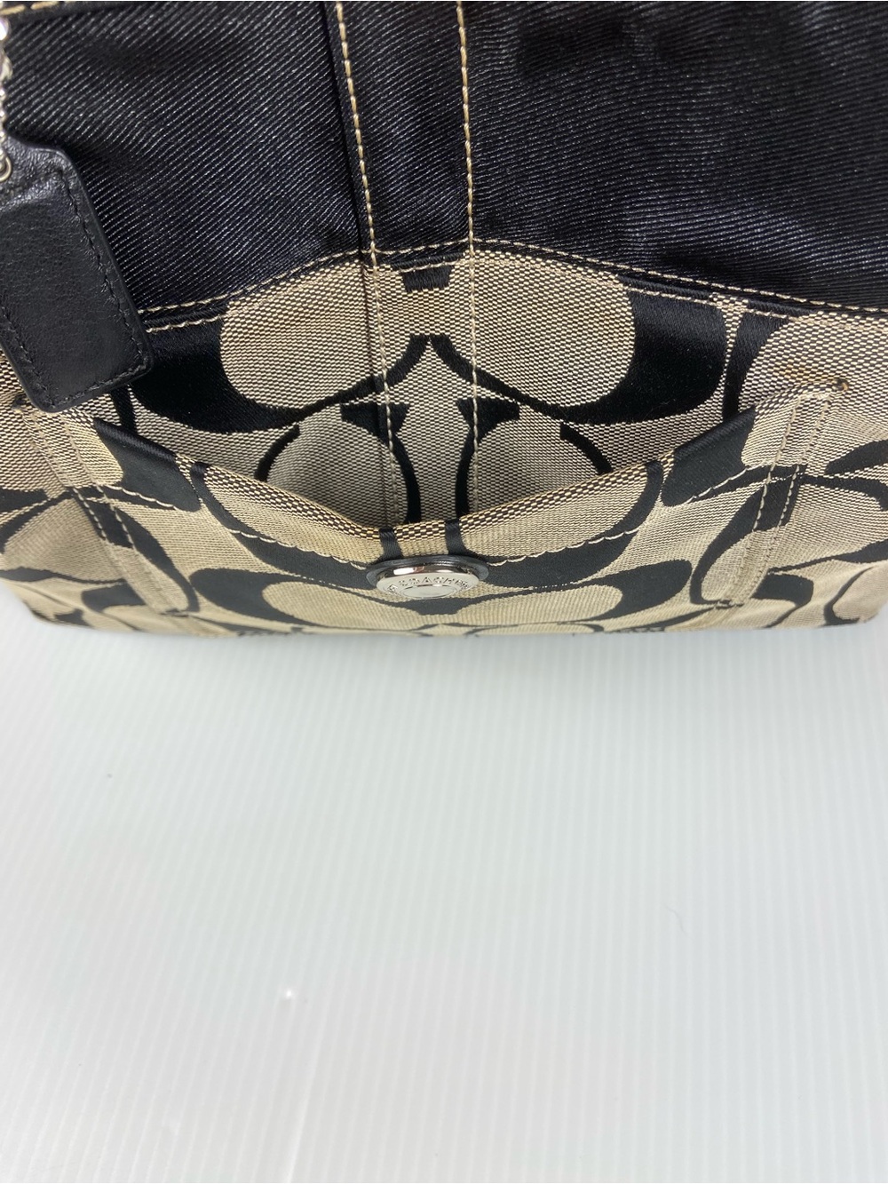Coach 13705 Signature Gallery Tote Khaki Black Tattersall Plaid Shoulder Bag - Picture 14 of 15